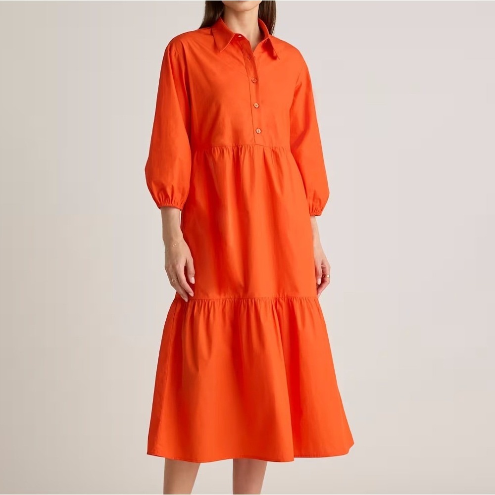 Quince 100% Organic Cotton Midi‎ Tunic Dress Vermillion Red M NWT